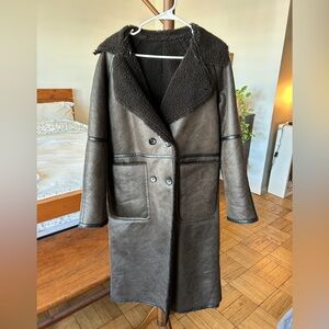 Zara Dark Brown Shearling Trench Coat